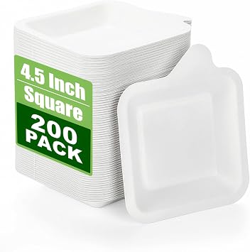 Elsjoy 200 Pack 4.5 Inch Disposable Paper Plates, Small Cake Plates Square Dessert Appetizer Plates for Wedding, Birthday, Made of Sugarcane Bagasse Fiber
