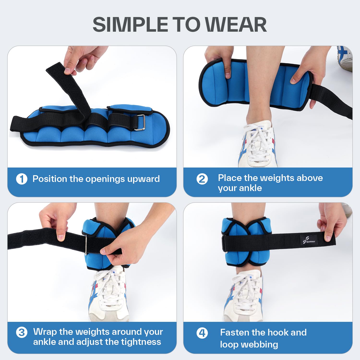 Sportneer Poids de cheville réglables : poids de jambe réglables améliorés pour la gym, le fitness, l'entraînement, 0,5 à 2,3 kg par cheville, 0,9 à 4,5 kg par paire