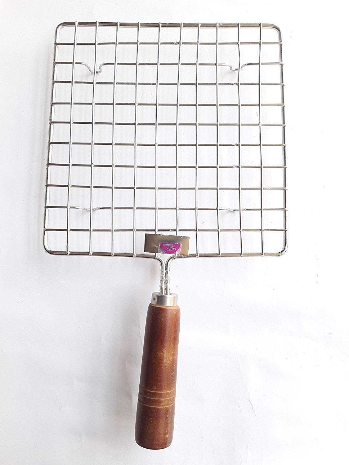 XYNO Roasting Net with Steel Tong | Stainless Steel Wire Roaster with Wooden Handle | Papad Jali, Roti Grill, Chapati Grill β Square Roaster + 1 Tong 1
