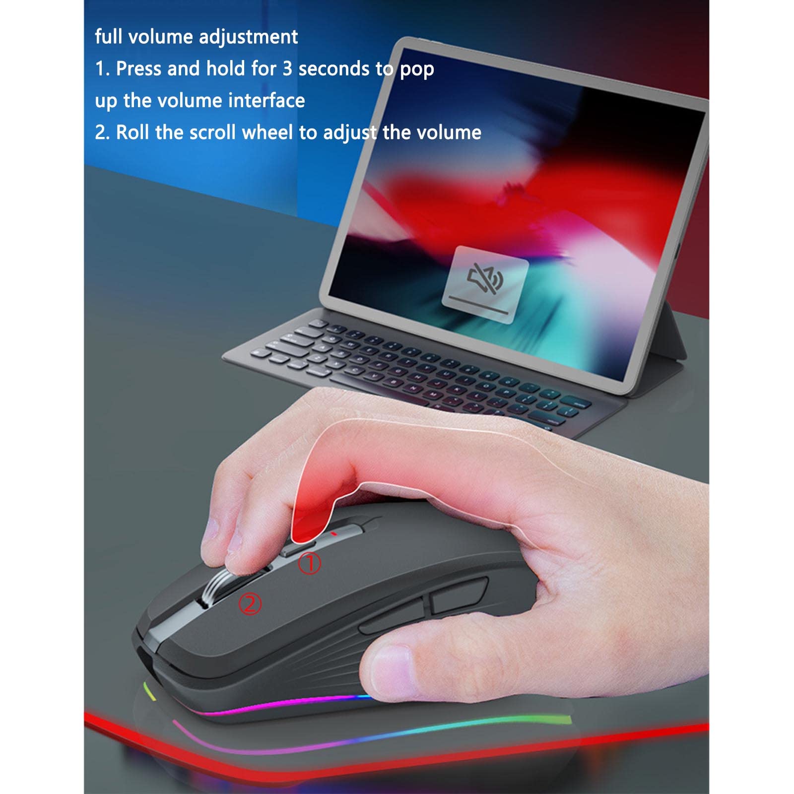 JUSHZ Souris sans Fil Ergonomique Gamer Bluetooth Gaming Rechargeable Lumière RVB 2,4 GHz USB PPP Réglable (100x65x34mm,White)
