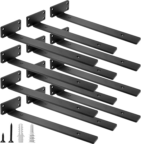 Miniatura 7 de HITOMEN Soportes de estante flotantes resistentes, accesorios de estantes ocultos de 12 pulgadas (1/5 pulgadas de grosor), soportes L de hierro