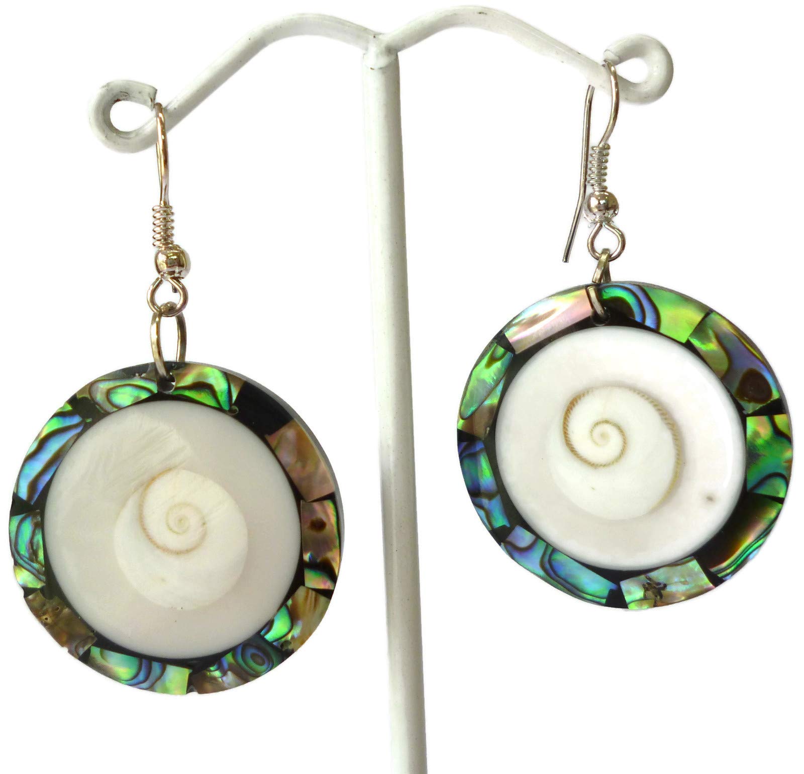Moose546 Round Shape Abalone & Shiva Eye Shell Earrings Dangle Hook Drop Earring E-0011