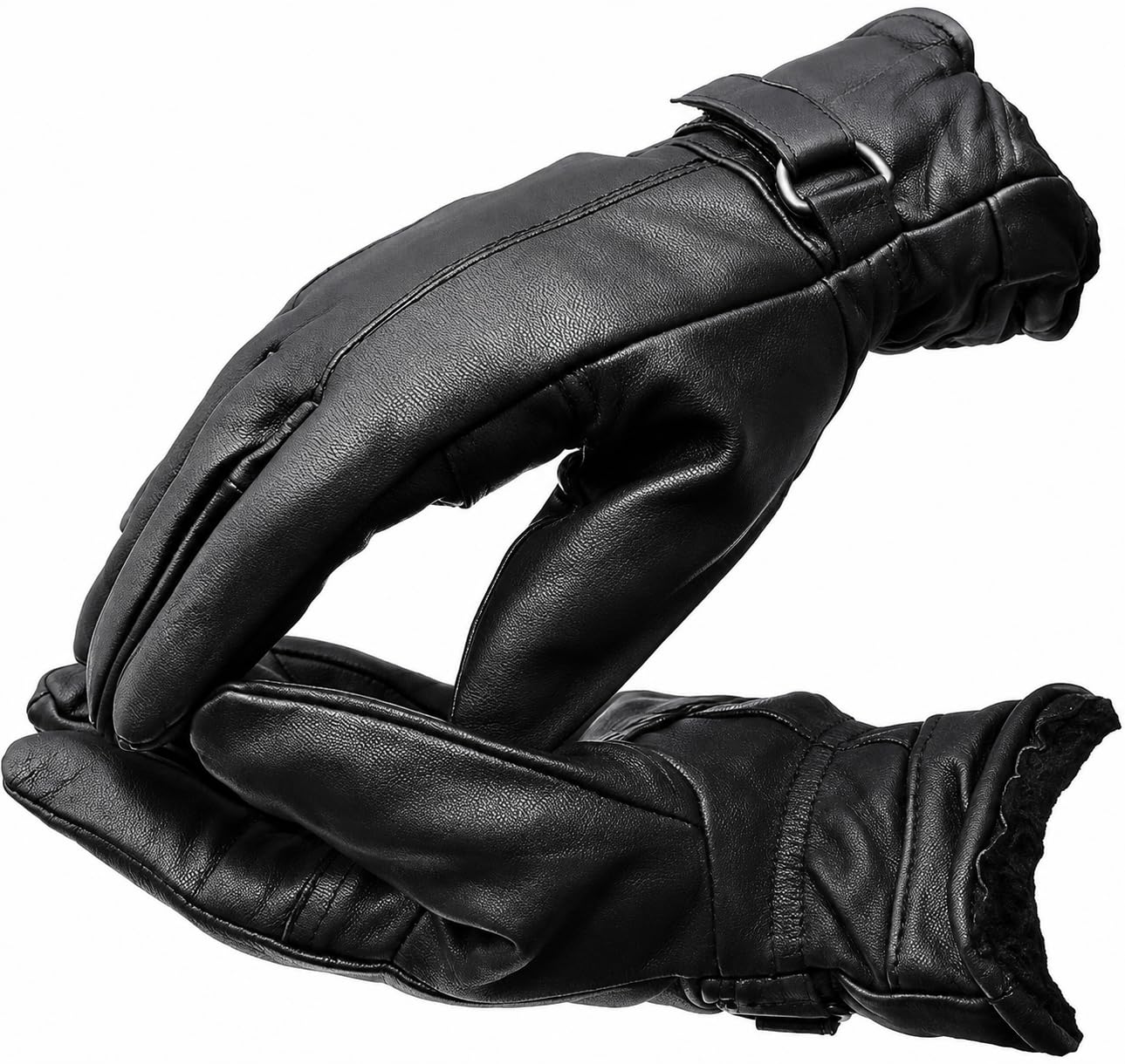 STYLORTR Weatherproof Design PU Leather Cycling Gloves Strap Lock Cuff Fur Cuff Lined for Snow & Ice Conditions for Ladies and Men Solid Black Pair PACK OF 1-image-33