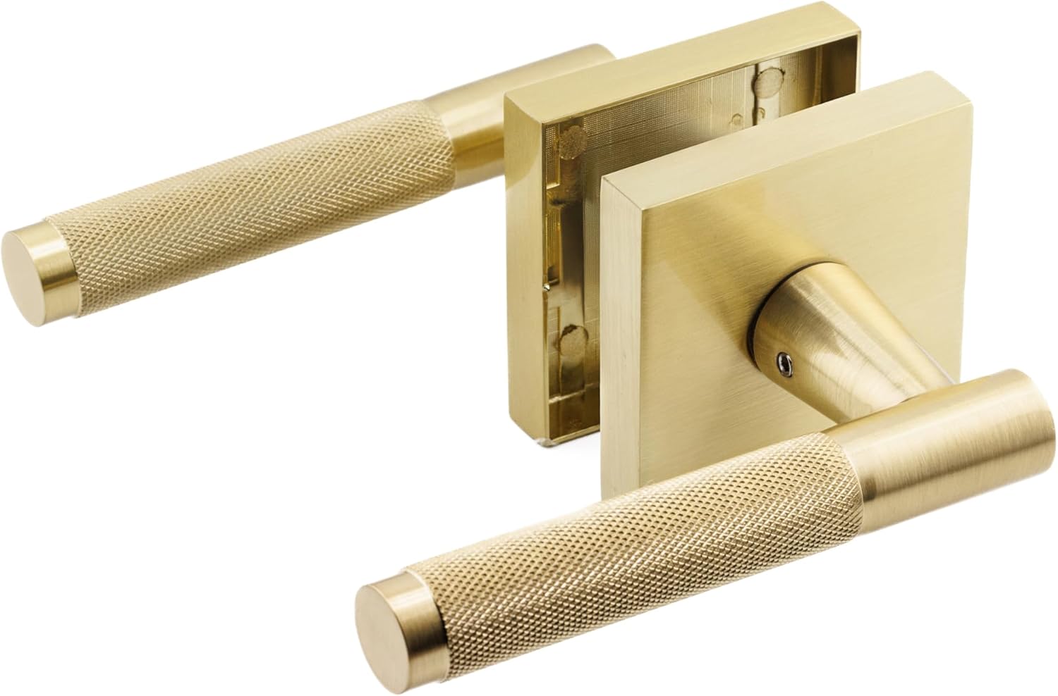 Premium Polished Gold Door Handles for 1 3/8" - 2" Compatible Doors – Soft Gold Handles Interior with Lock - Easy Installation, Reversible, Button Lock (Privacy Lock)- Designed by Architects