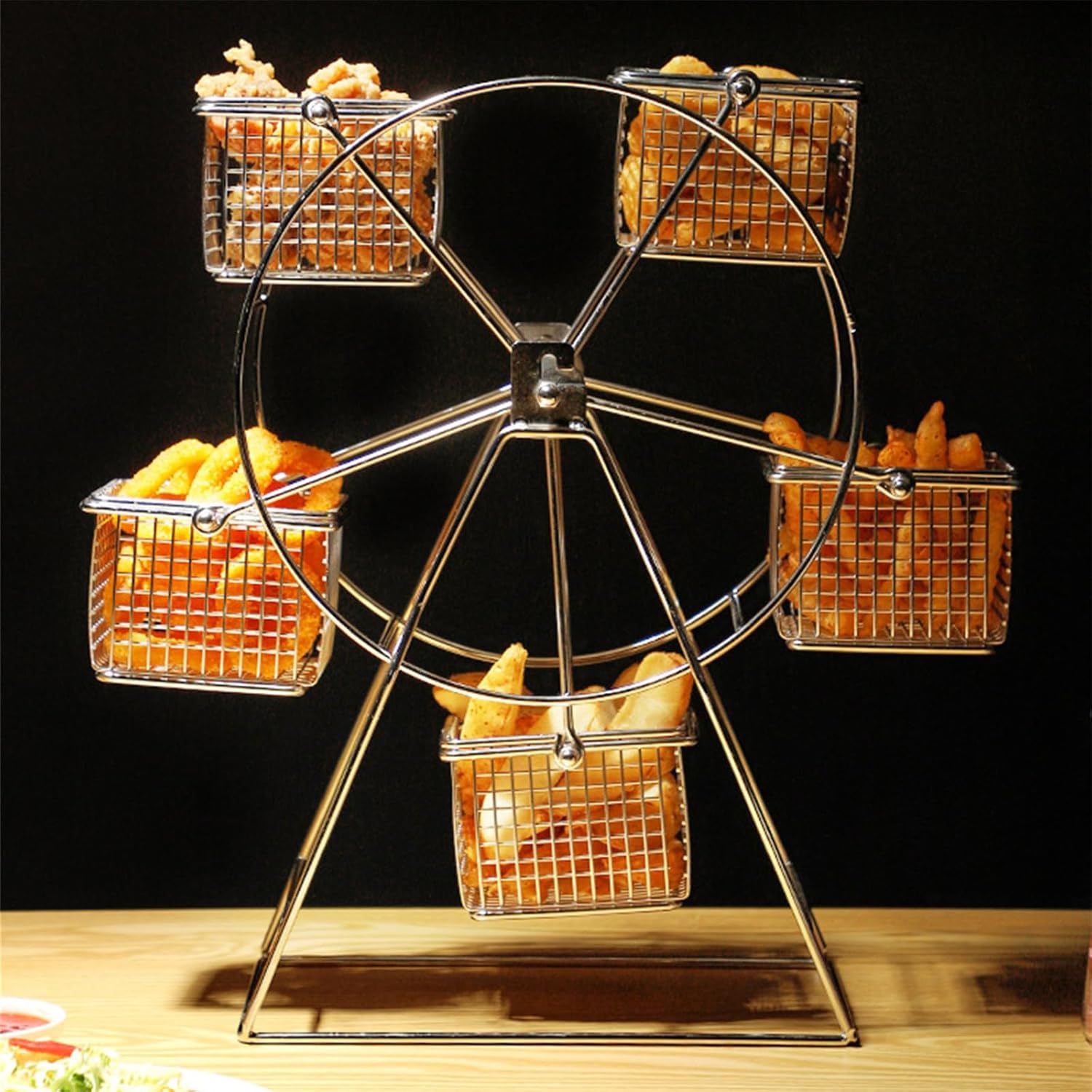 ASkinds Ferris Wheel Rotating Snack Serving Tray for French Fries, Fried Chicken, Dessert Carrier, Fried Food Display Stand for Carnival and Circus Theme Party Wedding Party Furnishing(Silvery)