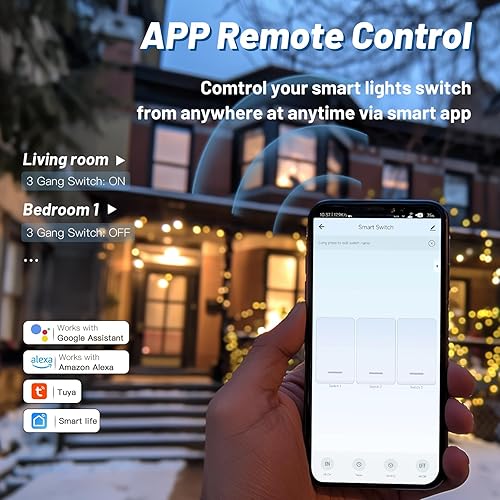 Miniatura 3 de BSEED Interruptor de luz inteligente, interruptor de luz WiFi Alexa de 3 bandas con control remoto de aplicación y función de temporizador,