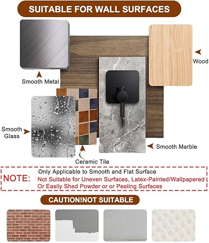 Miniatura 4 de Ganchos adhesivos para colgar, paquete de 6 ganchos adhesivos de pared de acero inoxidable sin perforaciones, gancho para toallas para paredes, sin