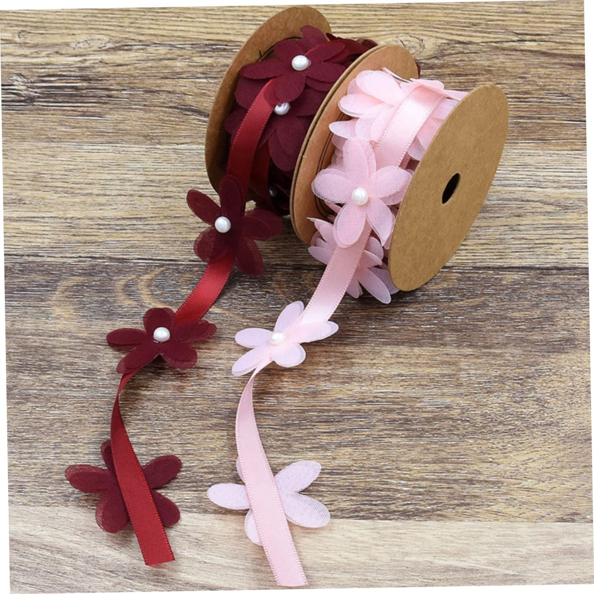 Abaodam 6rollos Cinta De Tela De Flores Cinta De Encaje Para Bodas y Manualidades Para Decoraciones y Rosa Burdeos