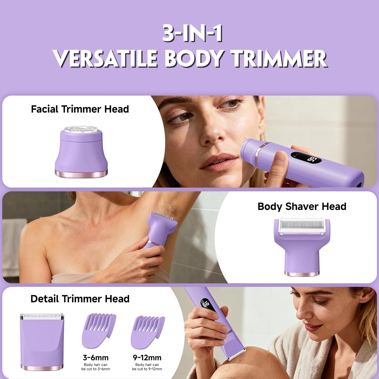 Bikini Trimmer for Women, Tiovara Painless Electric Razors Shaver IPX7 Waterproof Cordless Body Hair Trimmer Pubic Hair Removal with USB Charge Dock for Underarm Leg Arm Body Face Silk Skin (Lilac) - Image 2