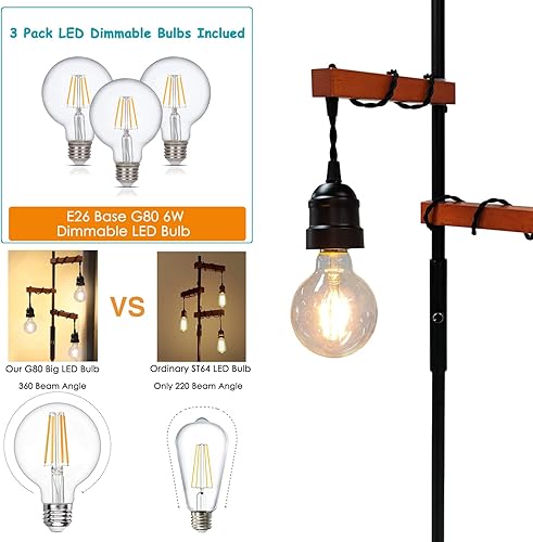 Miniatura 3 de Lámpara de pie industrial regulable, moderna lámpara de pie de árbol de granja para sala de estar, dormitorio, oficina, decoración rústica del hogar