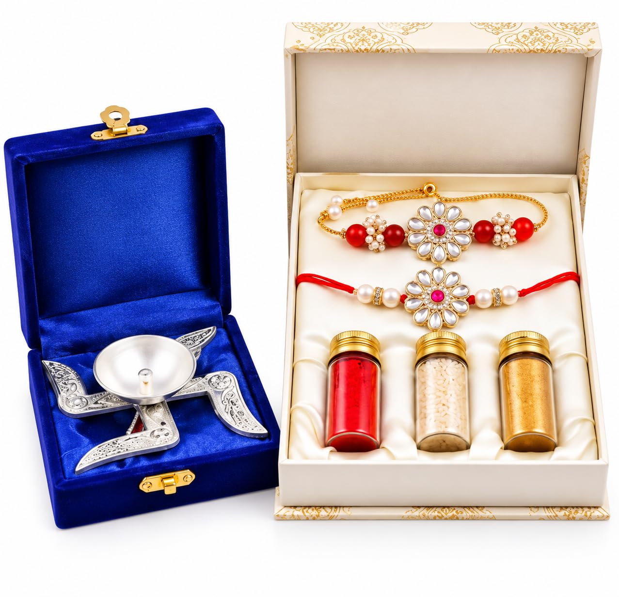 Bhaiya bhabhi rakhi for Brother and Bhabhi Lumba Combo Set | kundan unique Couple rakhi for Bhaiya bhabhi rakhi Combo Set with Roli Chawal Pack & Swastik diya Gift rakhi Bracelet For bhabhi-image-15