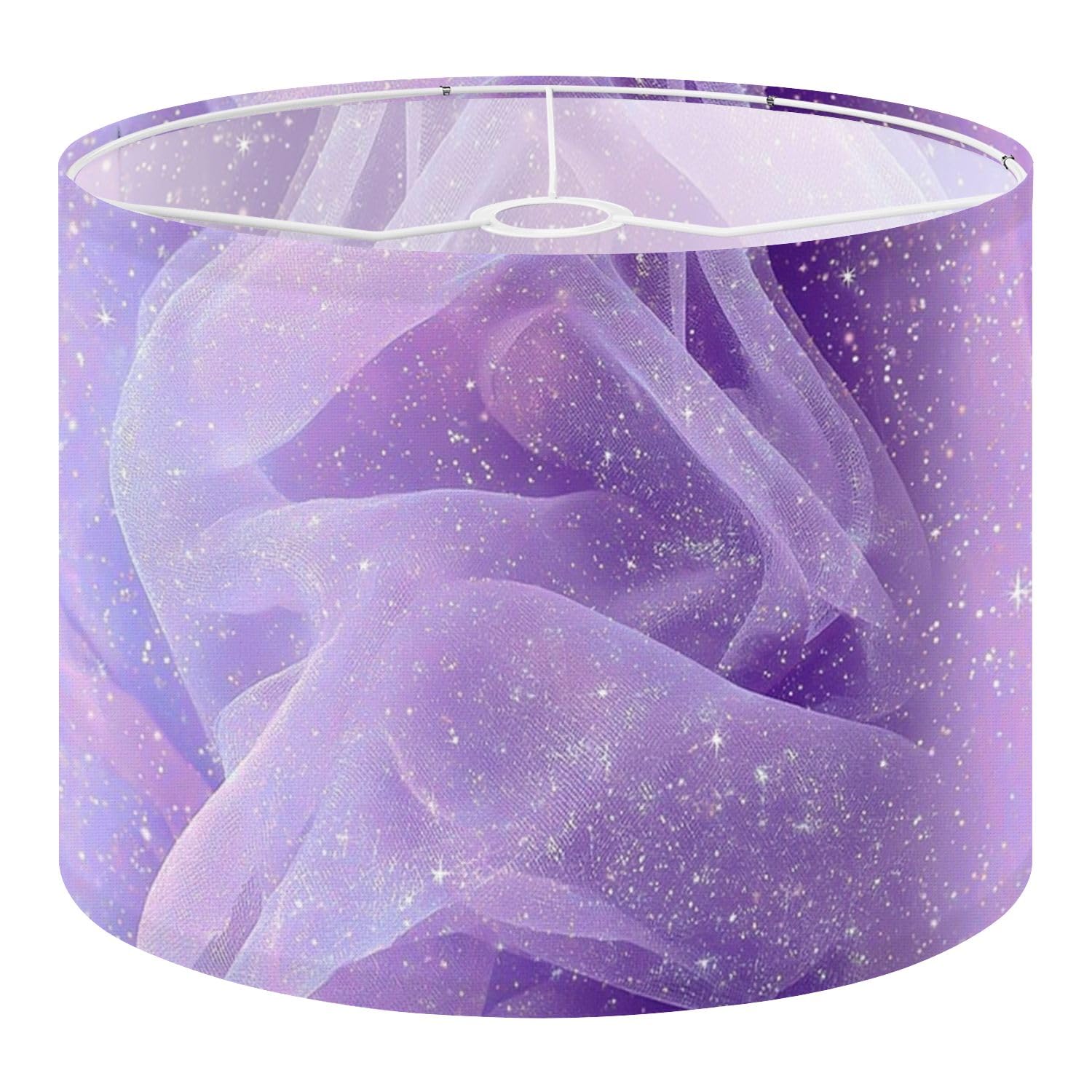 Fabric Drum Lamp Shade Purple Glittering Fabric Stars Soft Flowing Texture Vintage Funky Medium Linen Decorative Lampshades 13inch Set of 1 for Table Lamps, Floor Lamps,Ceiling Lamp
