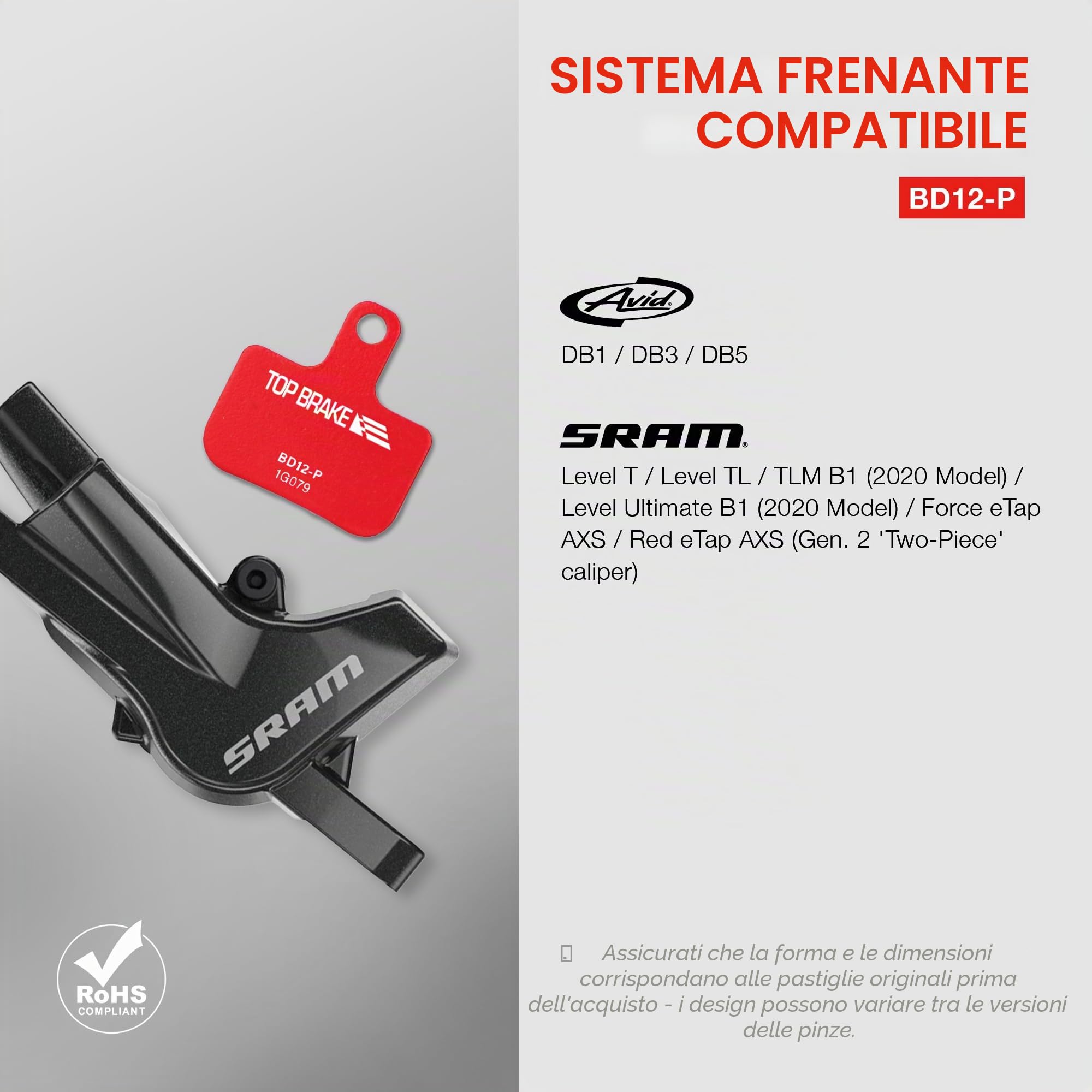 TOP BRAKE Pastiglie per freni a disco per bici da strada compatibili con SRAM Level Ultimate/T/TL/TLM B1; Force eTap AXS/Red eTap AXS (Gen. 2) | MTB/eMTB/Gravel/Cross-Country