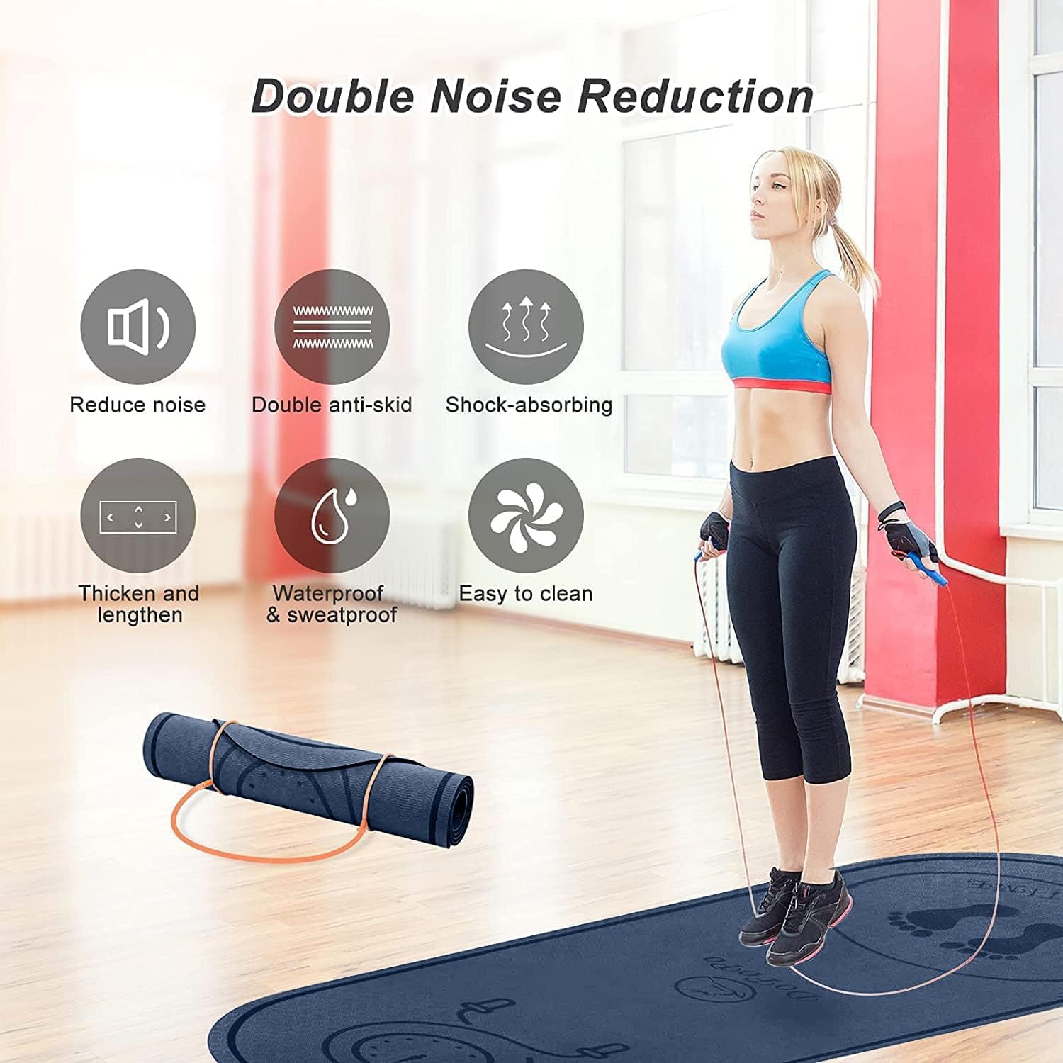 Jump Rope Mat 71"/63"x24" Larger Non-Slip Indoor Outdoor Exercise Fitness Mat, High-Density Workout Shock Absorption for Home Gym Flooring Concrete Jumping Rope