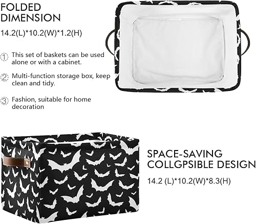 Miniatura 2 de Cesta de almacenamiento de murciélagos negros para decoración de Halloween, cesta de almacenamiento plegable de tela, cubo con asas, juguetes