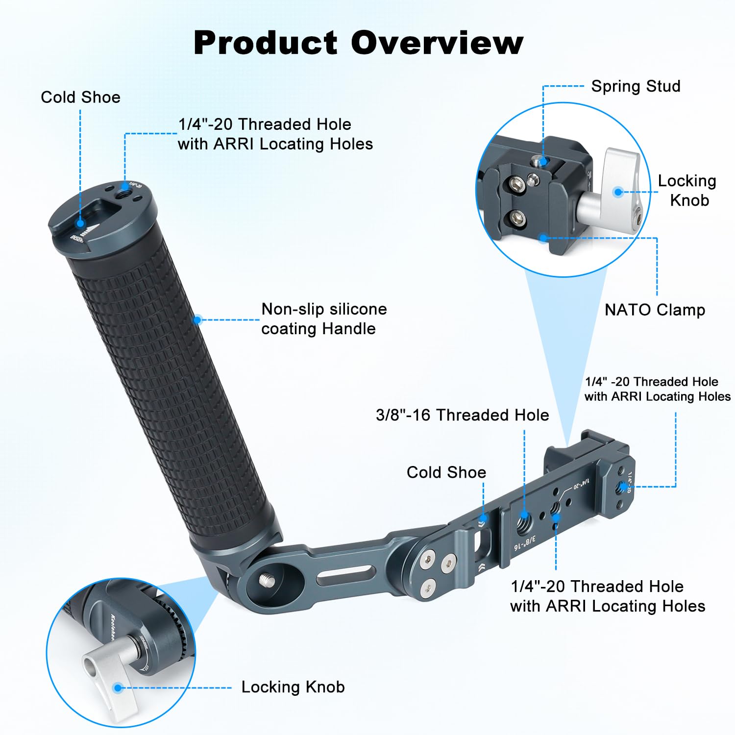 Koolehaoda Mango de cardán ajustable para DJI RS 4, RS 4 Pro, RS 3 Mini, RS 3, RS 3 Pro, RS 2, RSC 2, estabilizador de cardán RSC 2, rica expansión para disparos de ángulo bajo, carga 5 kg. KQ1099