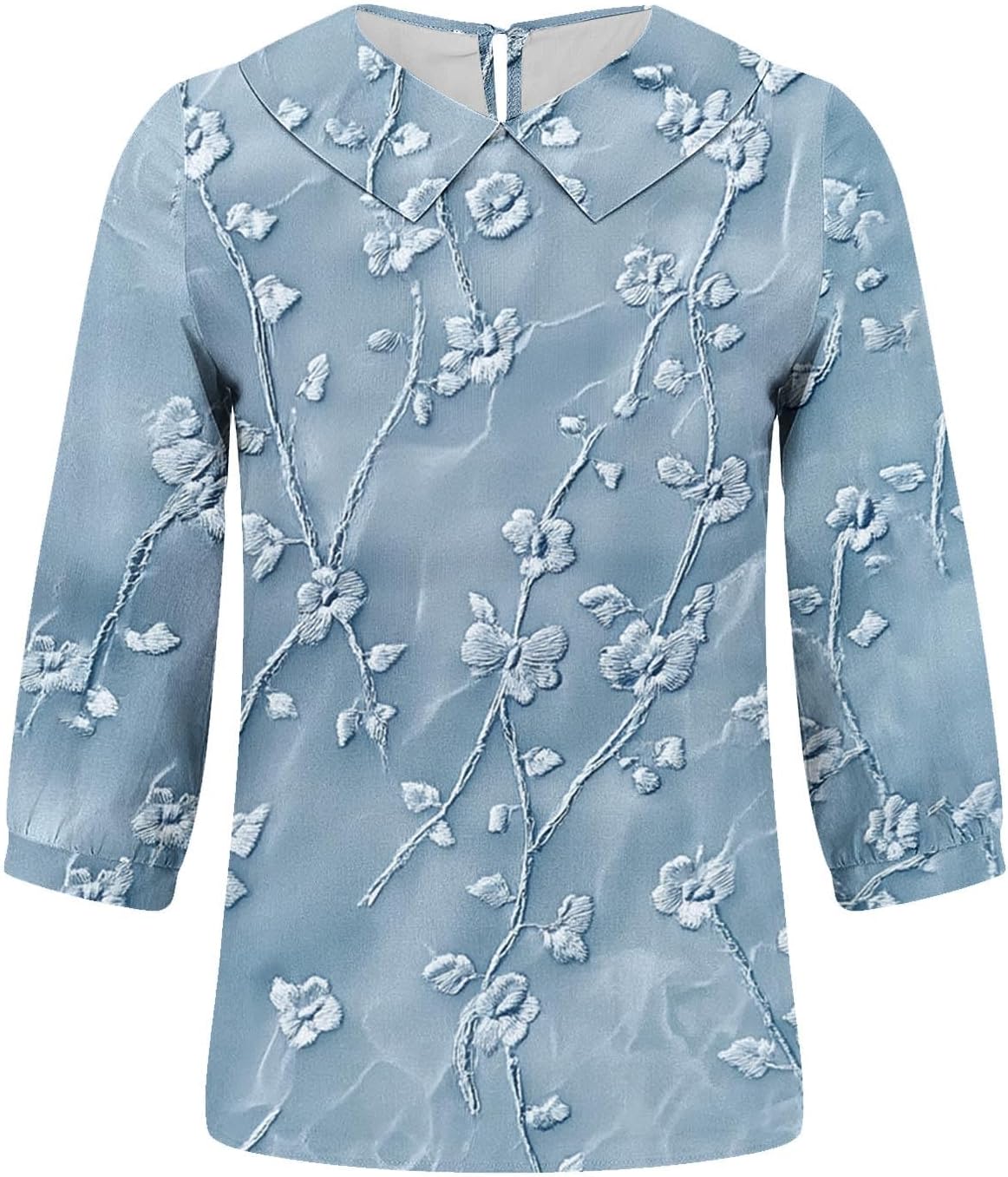 Lace Embroidered 3/4 Sleeve Shirts for Women Casual Comfy Lightweight Summer Fall Tunic Tops Plain Dressy Blouses