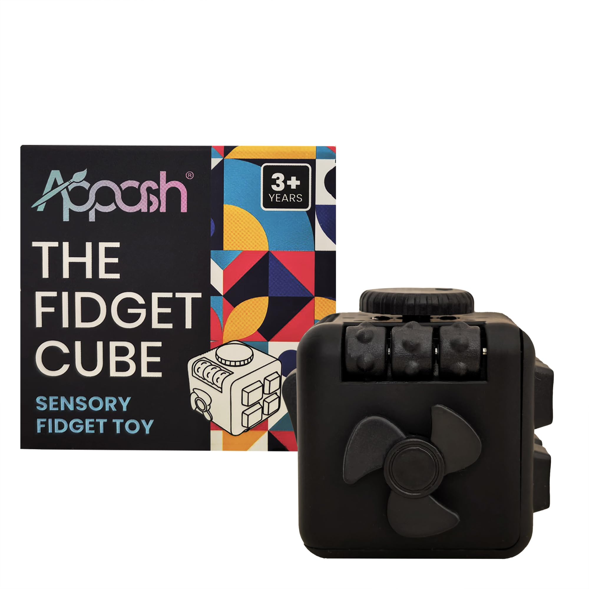 APPASH Fidget Cube - Premium 9-in-1 Ultimate Sensory Fidget Toy for Stress & Anxiety Relief | Features ACU Rollers, Clickable Fan, Pen Slider, Bearing Balls & More Tactile Actions for Focus[BlkBlk] — image 1