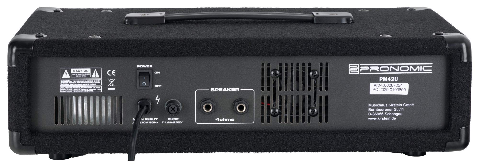 Pronomic PM42-Festival StagePower Set, Mixer Amplificato Pronomic PM42U | Ingresso XLR bilanciato per microfoni dinamici, Ingresso jack 6, 35mm sbilanciato, Canale 4 con ingresso Line in formato RCA