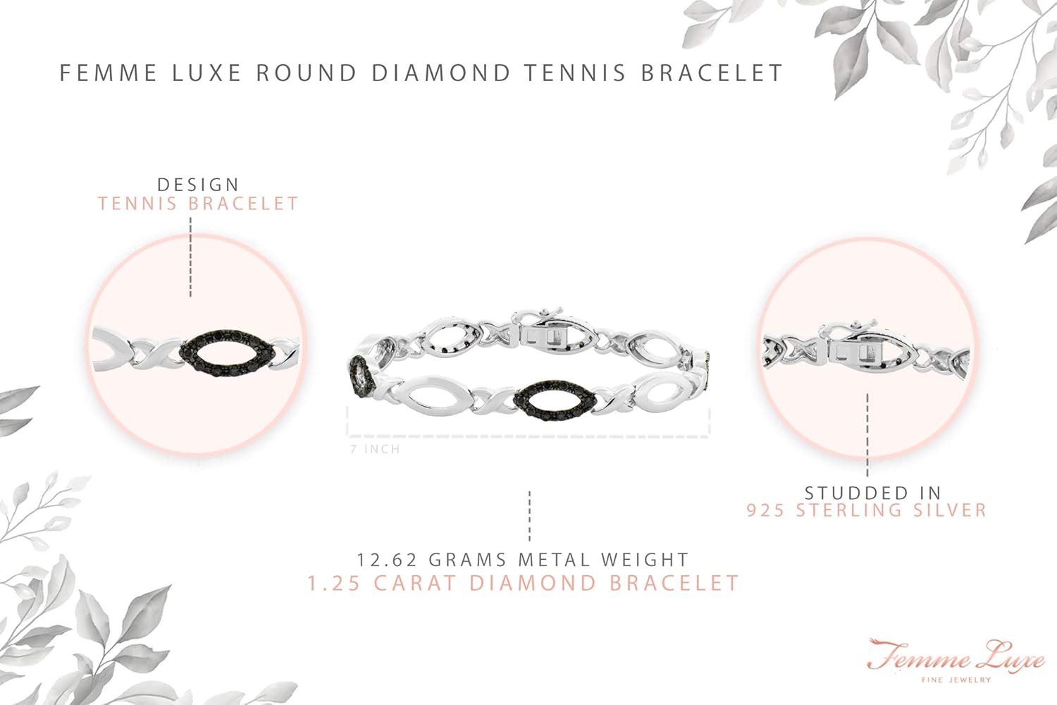 Femme Luxe Infinity Bracelet for Women, 1.25 cttw Black Diamonds in 925 Sterling Silver, Size: 7inches, Hypoallergenic and Dainty, Gift Ready Jewelry - Image 2