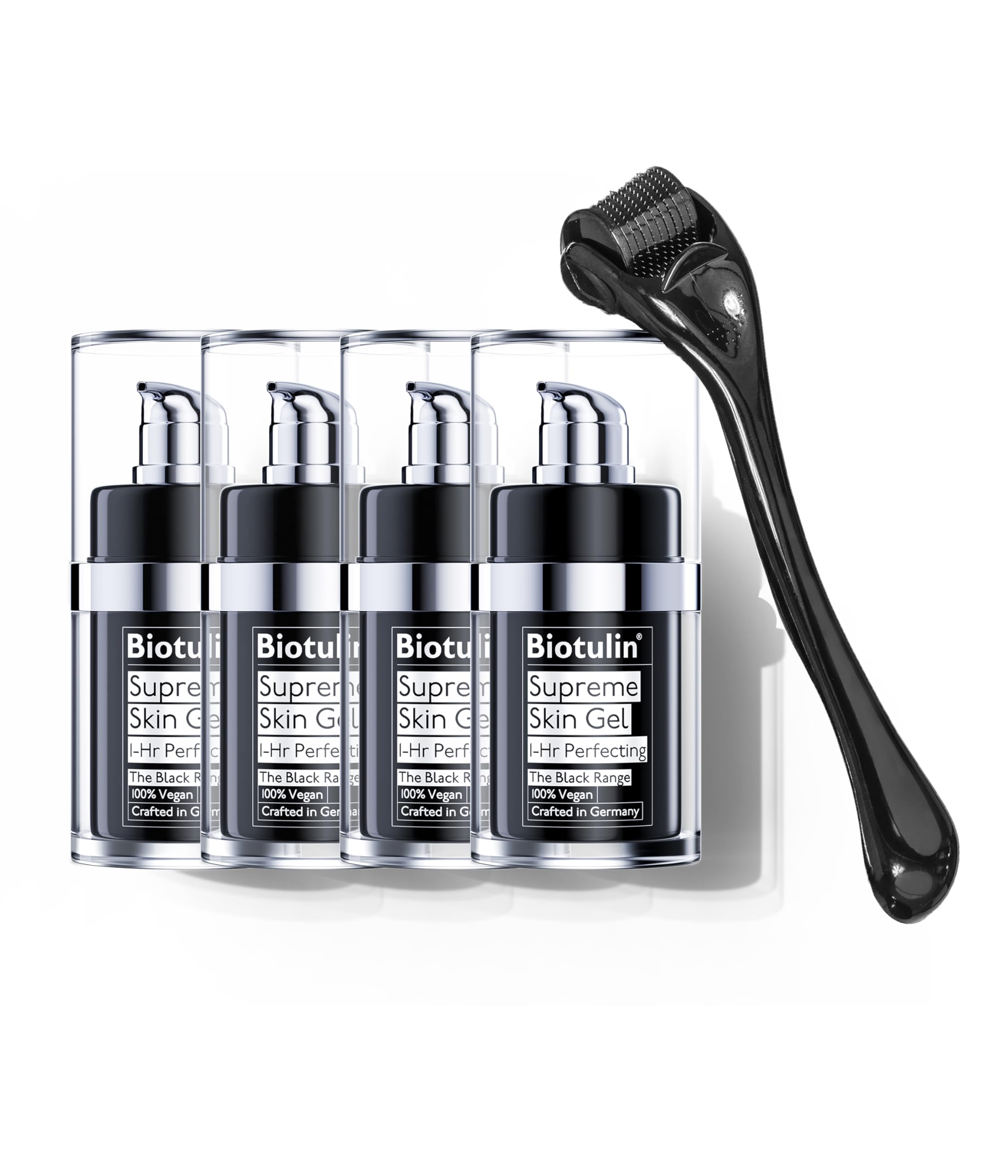 BIOTULIN - VIP Special mit Skin Roller | Anti-Falten Serum mit Hyaluronsäure und Spilanthol | Reduziert Falten in 1 Stunde | Spendet Feuchtigkeit | 4 x 15ml + Dermaroller