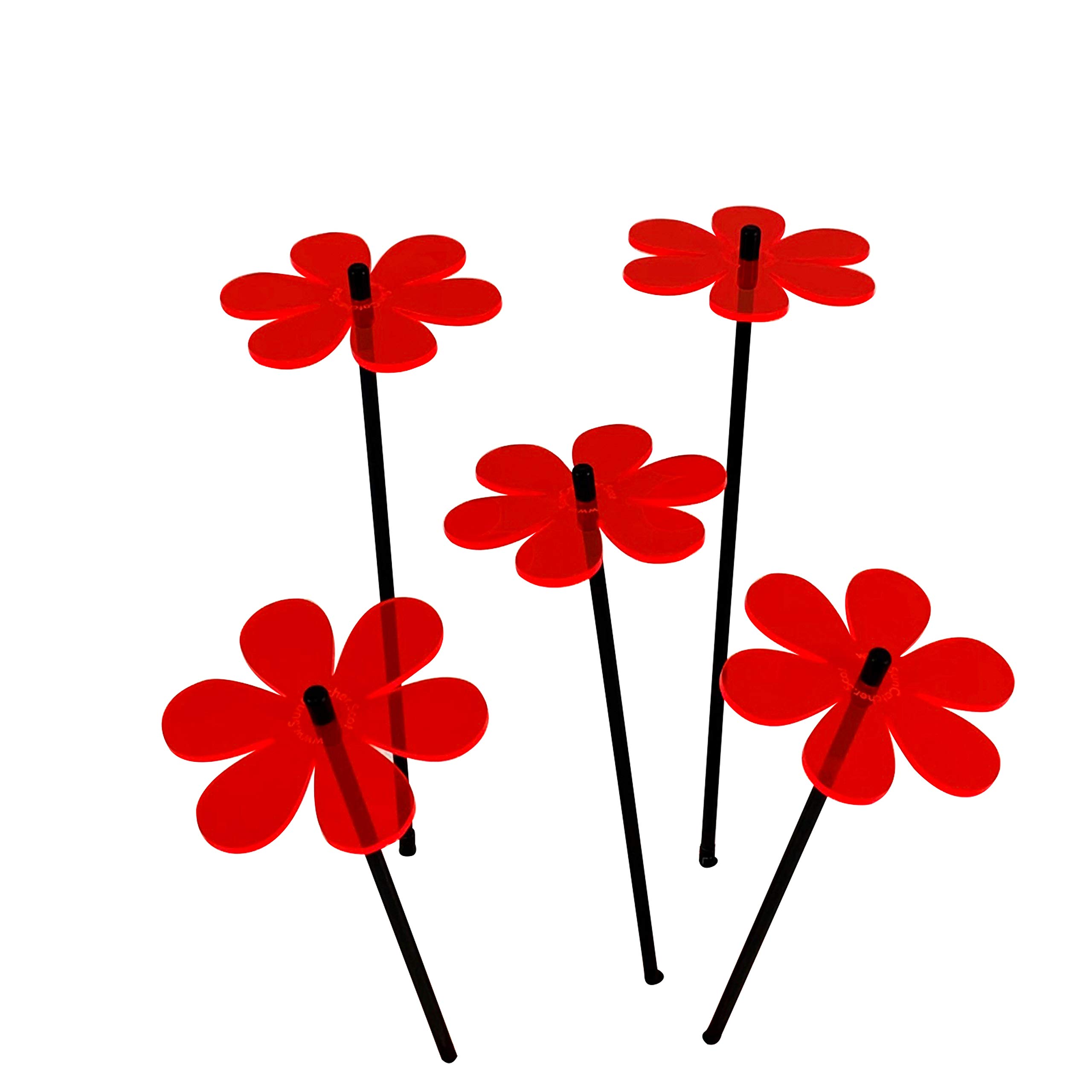 Lot de 5 Attrape-Soleil « Daisy » - avec Tige oscillante de 50 cm - Cadeau de Jardin Lumineux - Couleur : Rouge