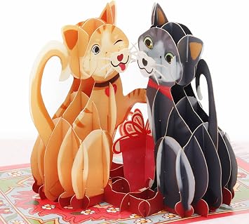 Liif Love Cats Valentines Day 3D Greeting Pop UP Card, Happy Cat Birthday Card, Anniversary, Thinking Of You, Just Because, Congratulations, Mothers Day - Kitten, Funny, Cute - For Cat Lover, Wife,