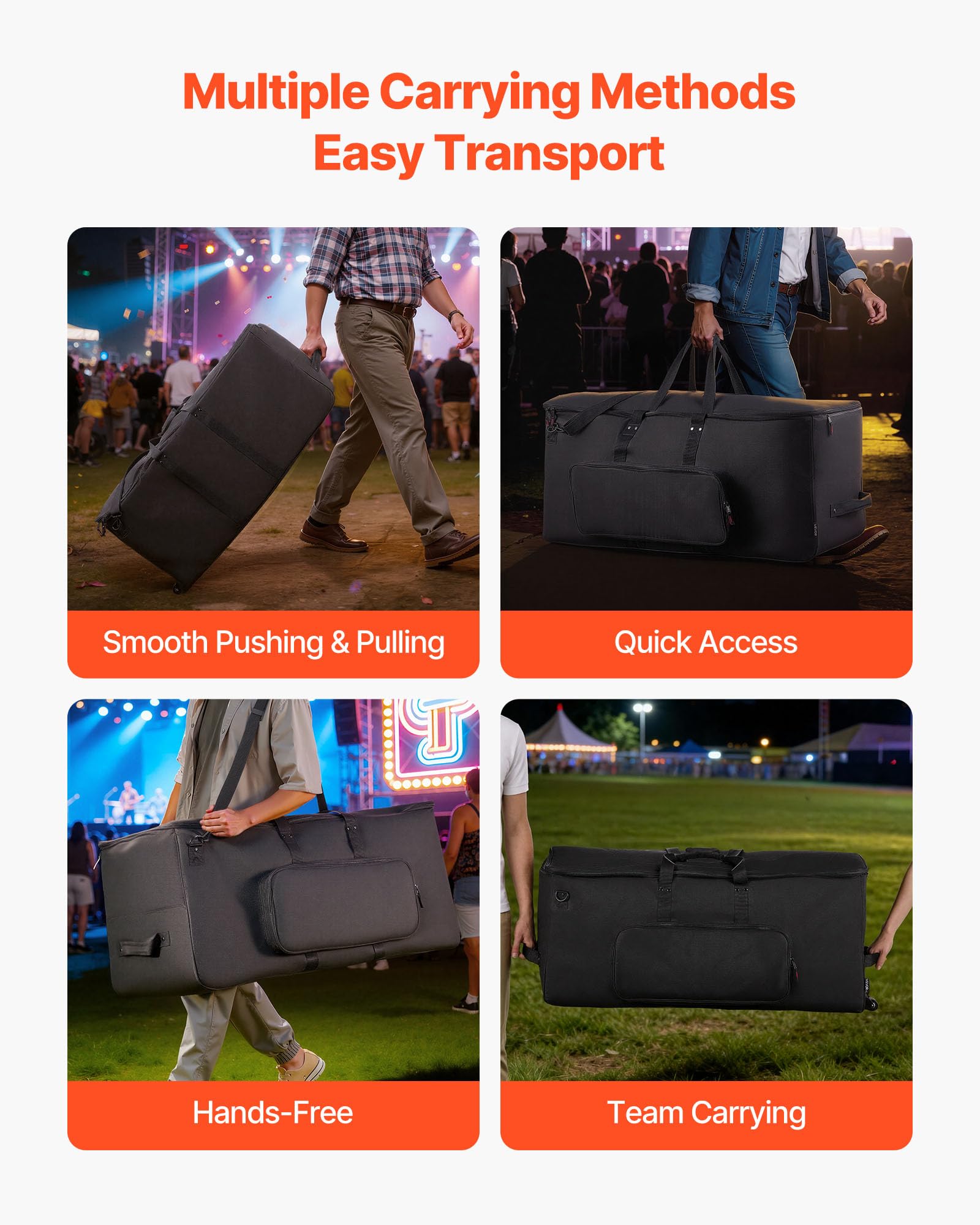 VEVOR Sac à Roulettes pour Batterie Électronique, 600D, Housse de Transport Rembourrée, Intérieur 92x42x41 cm, Séparateurs Amovibles, Noir