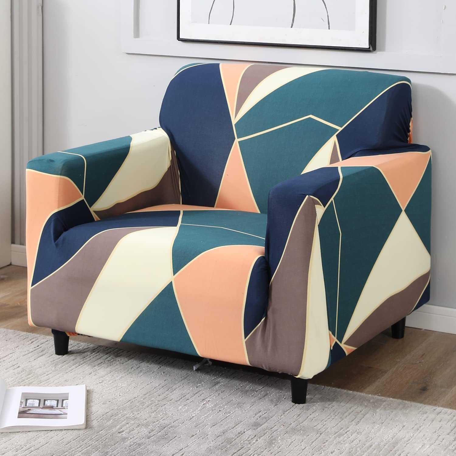 HOKIPO Sofa Cover 1 Seater Fully Covered, Green Peach Abstract