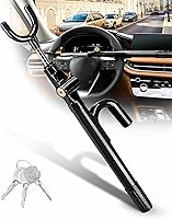 Tevlaphee Adjustable Steering Wheel Lock - Heavy-Duty Anti-Theft Car Security Device, Visible Deterrent, Fits 7-16" Wheels, 3 Keys (Black)