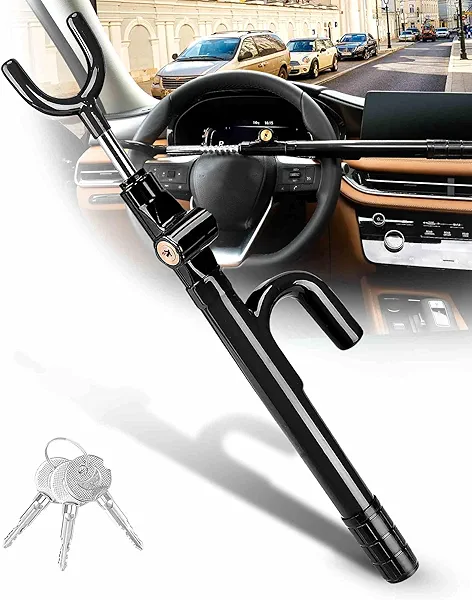 Tevlaphee Steering Wheel Lock Anti-Theft Device Security Car Lock Anti Theft Car Device Visible Antitheft Locking Devices Adjustable Car Wheel Lock for Cars with 3 Keys (Black)