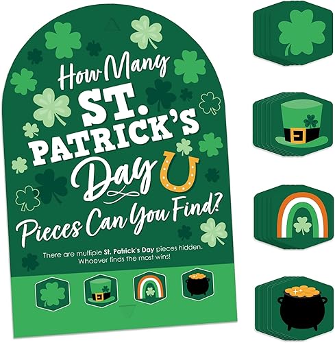 Big Dot of Happiness Shamrock Día de San Patricio - Caza del tesoro para fiesta del día de San Patricio - 1 soporte y 48 piezas de juego - Juego de