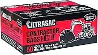 Vista 7 de Ultrasac Heavy Duty Contractor Bags (VALUE 50 PACK/w TIES), 42 Gallon, 32.75" X 47" - 3 MIL Thick Large Black Industrial Garbage Trashbags for