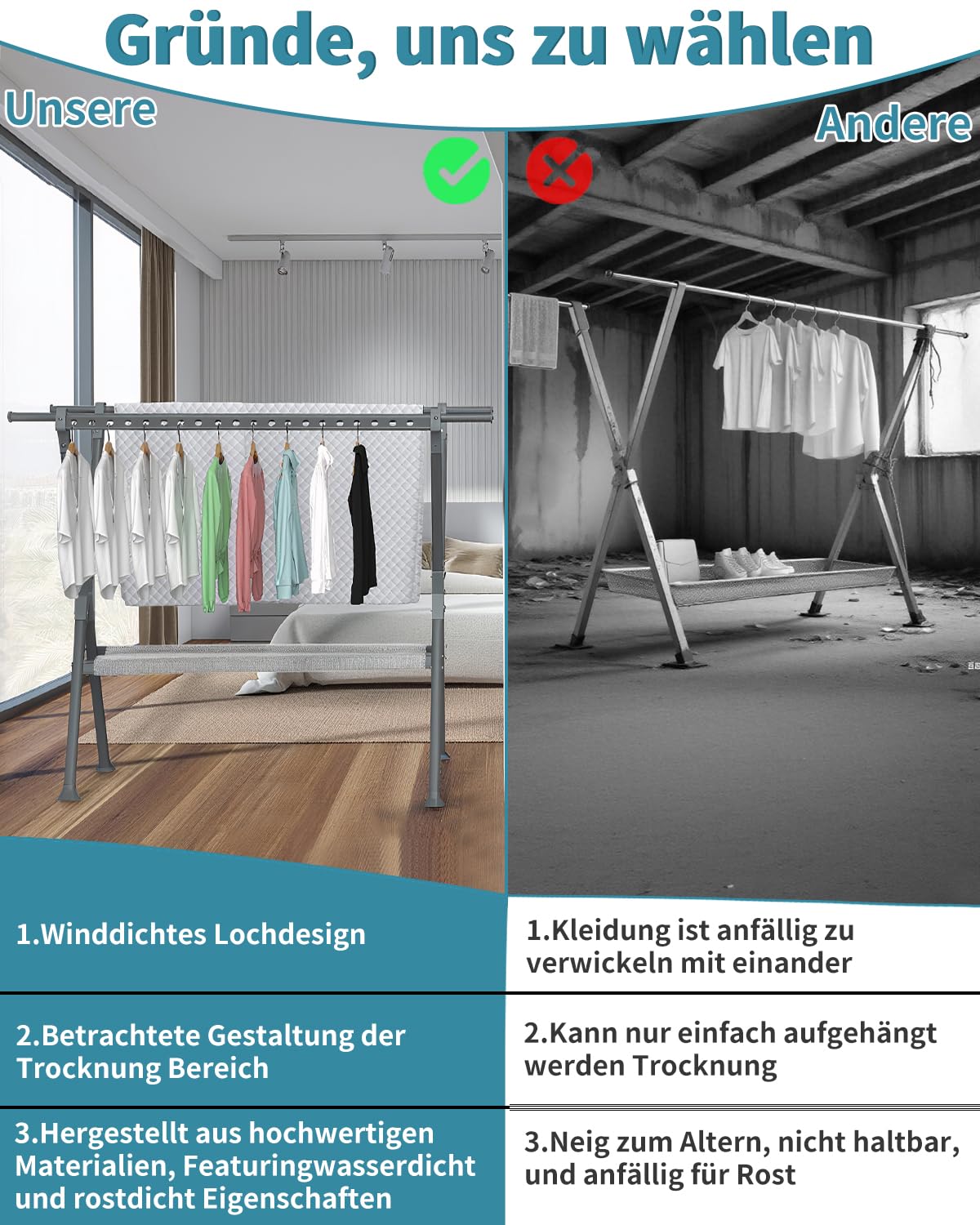 OUUTMEE Tendedero plegable de 138-238 cm, perchero de ropa de aleación de aluminio y magnesio para uso doméstico en interiores y exteriores, extensible
