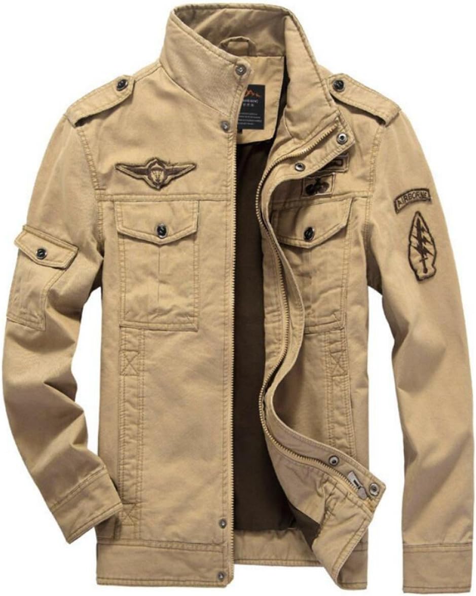CHENSH Men's Casual Jacket Air Force One Cotton Wash Tooling Plus Size Male Coat,Yellow-XL