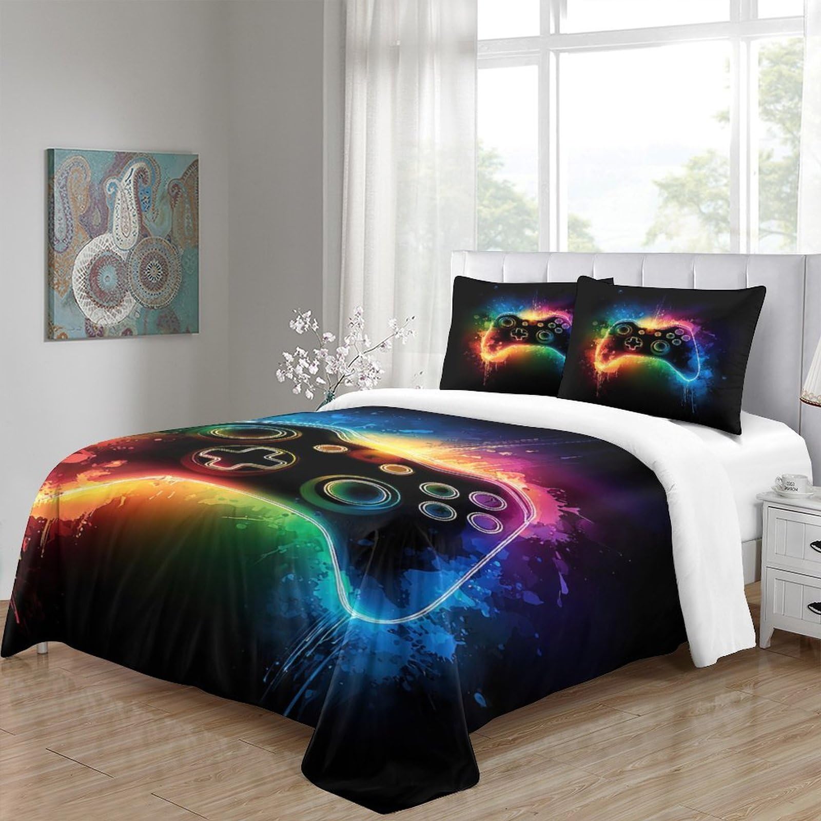 Funda Nórdica Microfibra 3D Impreso Mando Gaming, Decoración Dormitorio Juvenil, Juego de Cama para Adolescentes Adultos, Suave Transpirable Super King（260x220cm）