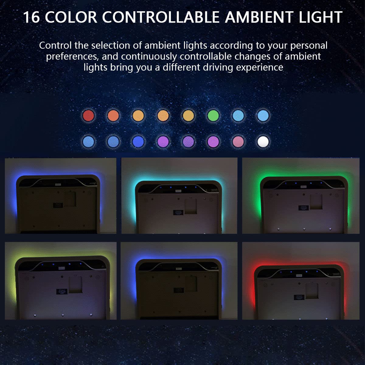 Lecteur Aérien De Voiture 19", Moniteur Monté sur Le Toit De La Voiture, écran 1080p, avec Lumière D'ambiance 16 Couleurs, Moniteur De Voiture Rabattable, HDMI USB IR,Black