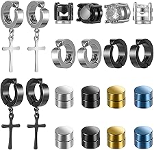 ASTER 10 Paires boucles d'oreilles Homme Acier Inoxydable Magnétique Non Piercing Boucles D'Oreille Clip, Hypoallergénique Créoles Pendantes Croix pour homme, femme, enfant, fille (4 styles)