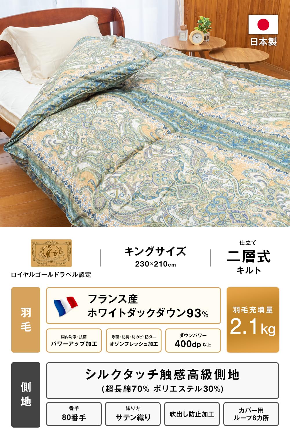 Amazon｜安眠工場 高級羽毛布団 二層式(ツイン) キング サイズ230