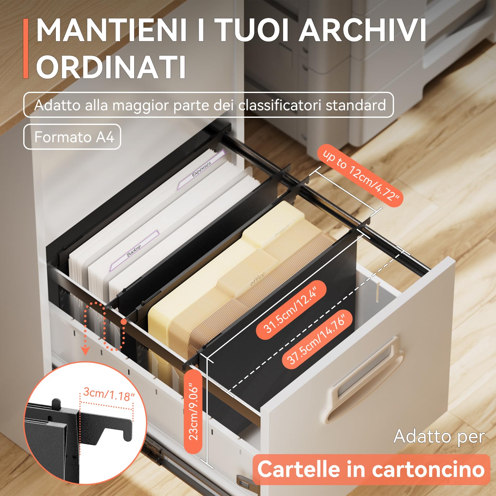 ThinkTex Raccoglitori Sospesi A4 Estensibili, con Etichette e Separatori, Adatti per Archivi e per Casa, Scuole e Aziende (Nero, Confezione da 6)