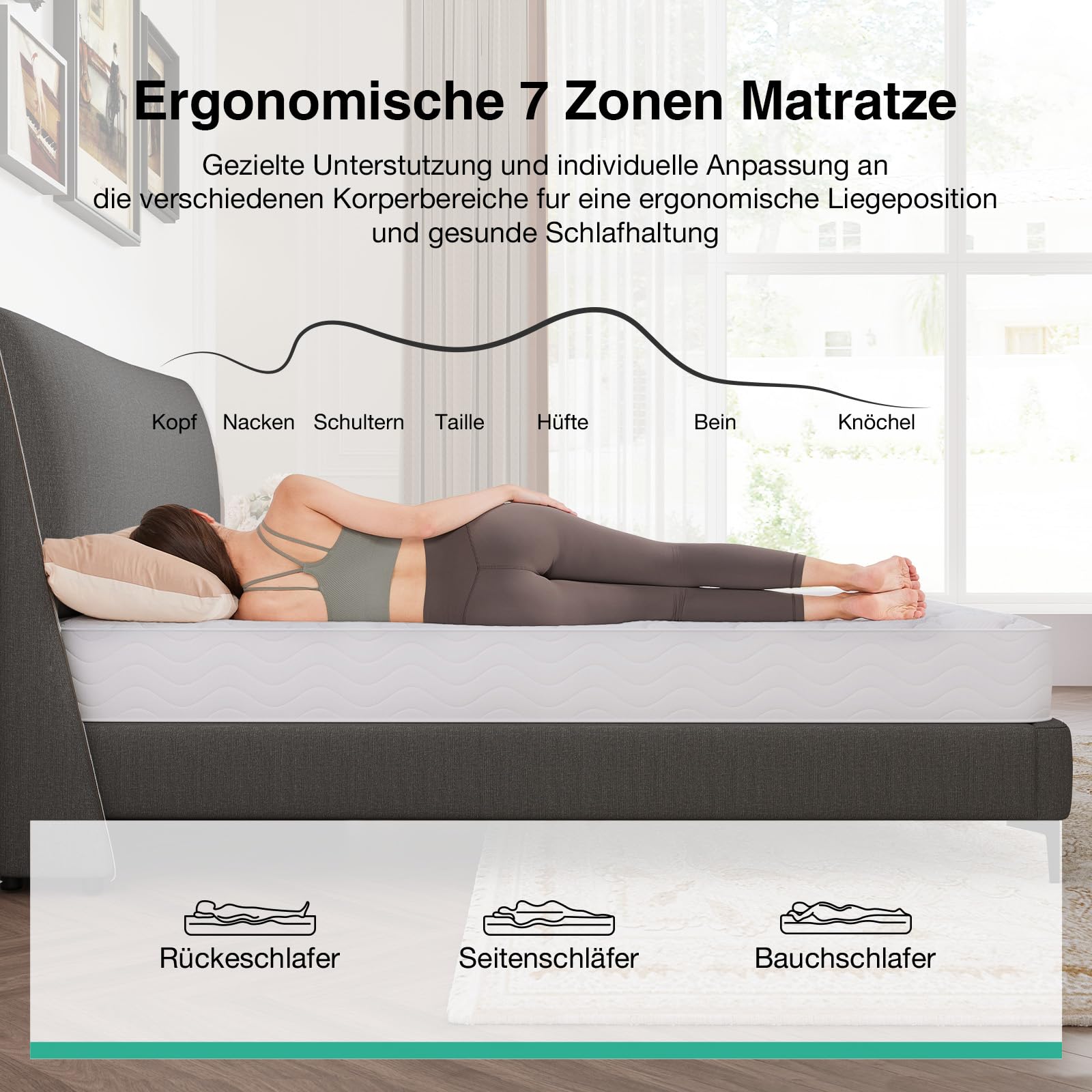 Novilla Matratze 140x200 cm 7-Zonen Taschenfederkernmatratze Höhe 20 cm Härtegrad H3 Öko-Tex Zertifiziert Atmungsaktiv & Formstabil