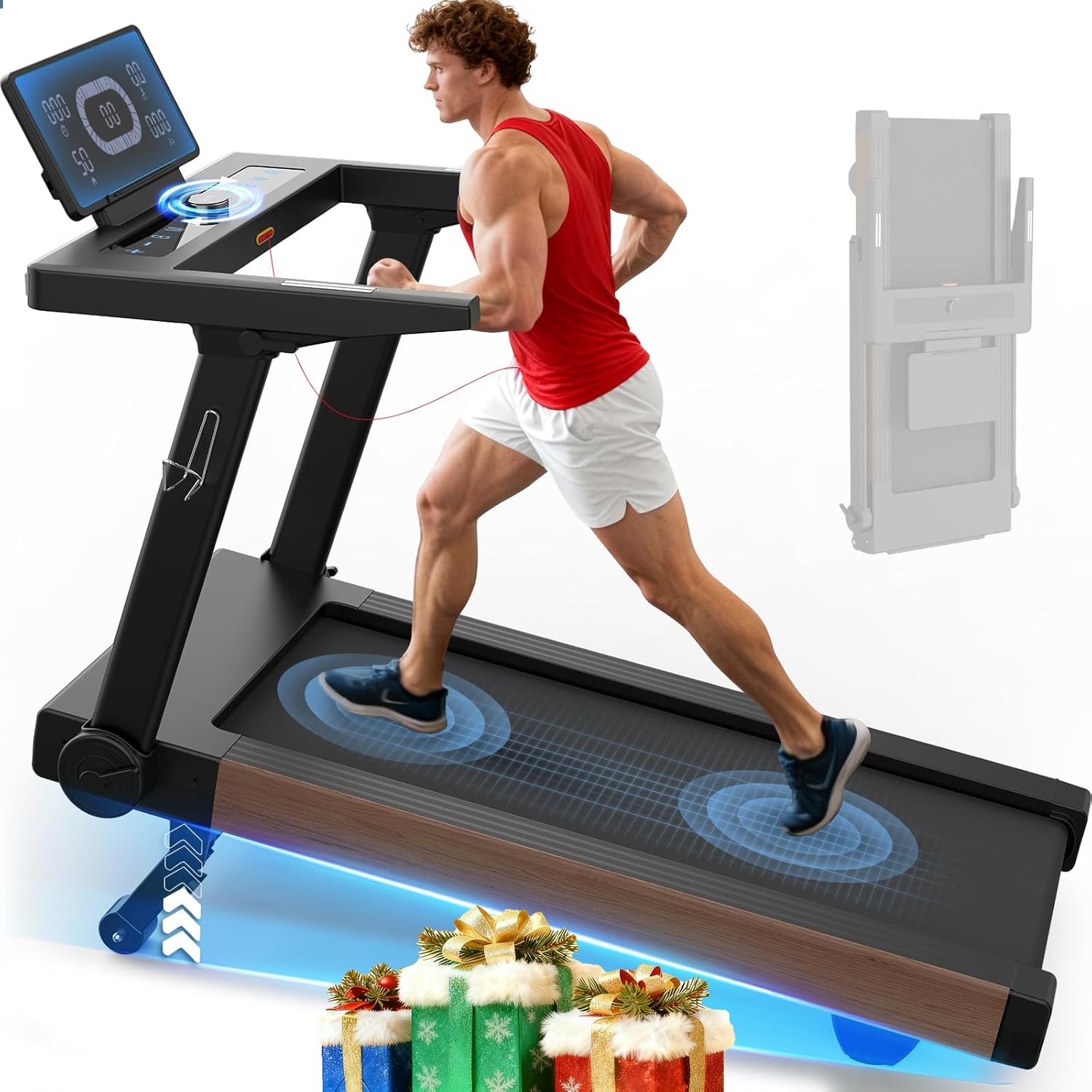 Treadmills for Home, Foldable Treadmill with 20% Auto Incline, 20KM/H, 7HP, 180KG Weight Capacity, Running Machine for Heavy People with LED Display, Heart Rate Monitor, Bluetooth Speakers