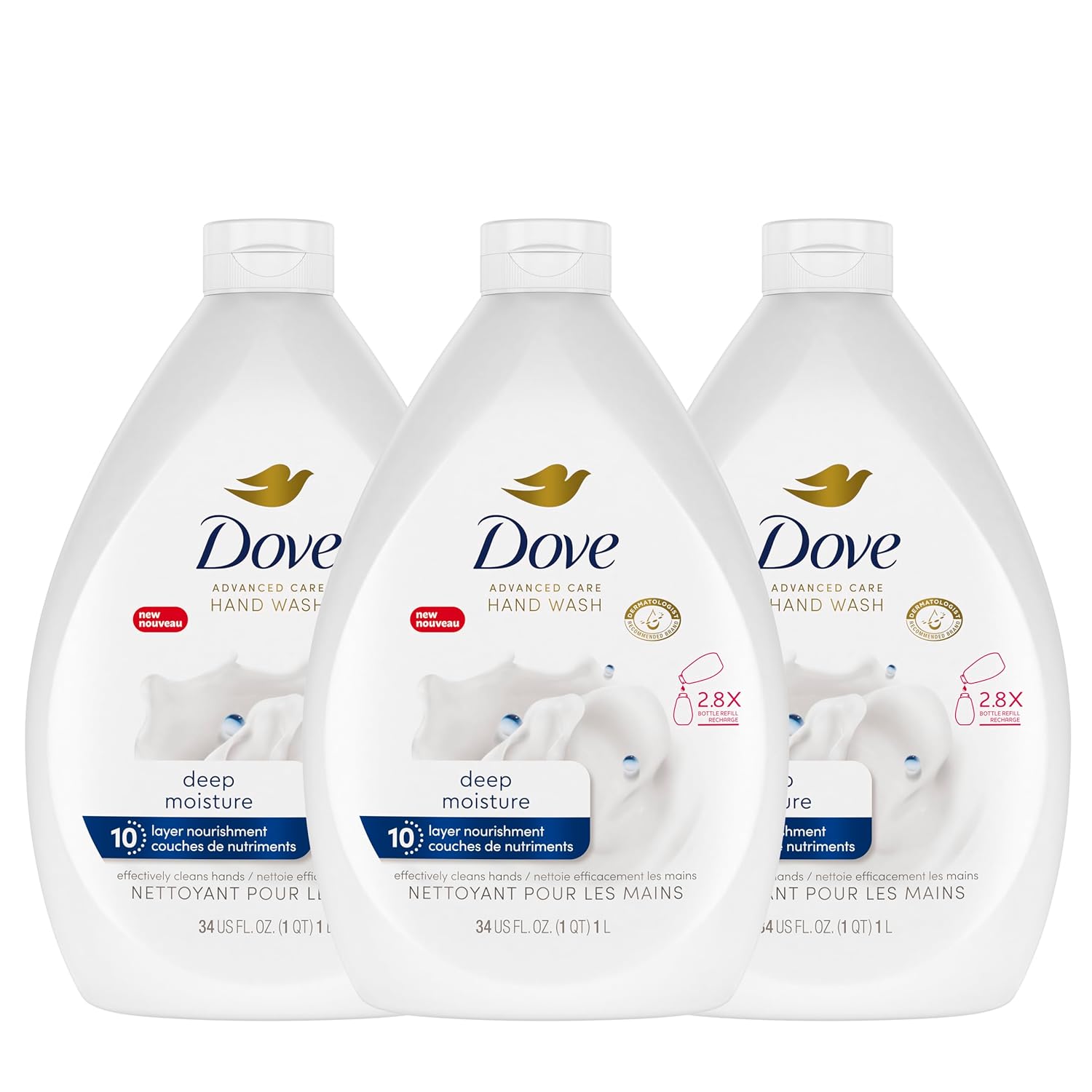 Product image of Dove Advanced Care Hand Wash Deep Moisture Pack of 3 for Soft, Smooth Skin More Moisturizers Than The Leading Ordinary Hand Soap, 34 oz