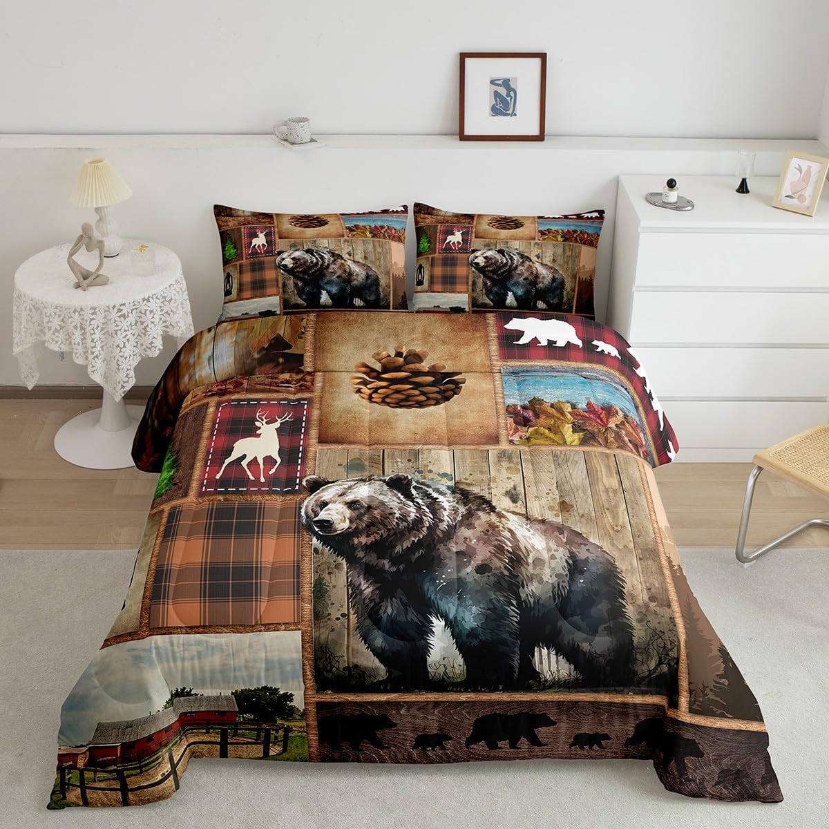 Cabin Bear Deer Comforter Set For Lodge King Rustic