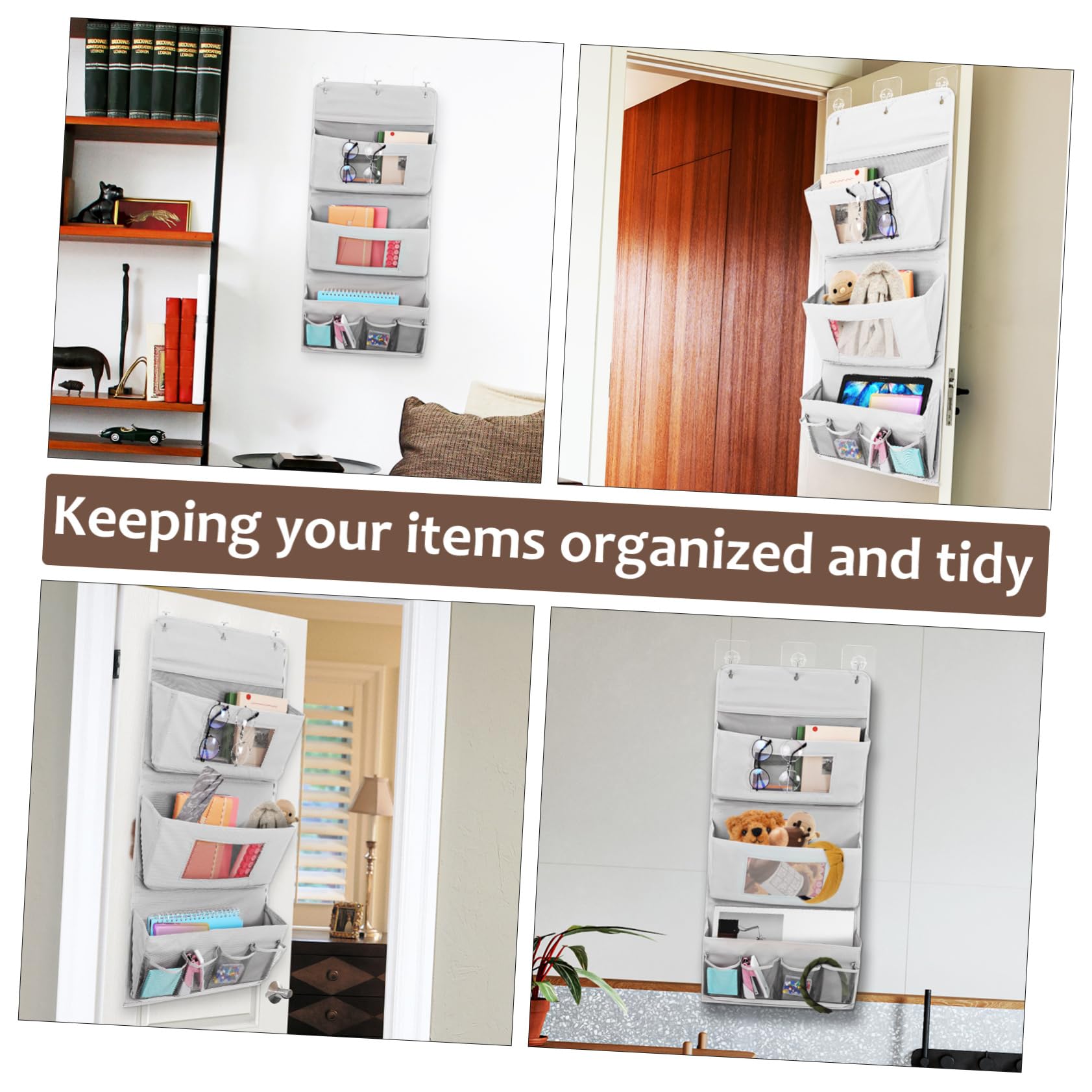 Organizer da Appendere per Porta, Borsa Portaoggetti Grigio Tasche e Fori Multipli, Lavabile, Salvaspazio per Bagno e Camera da Letto
