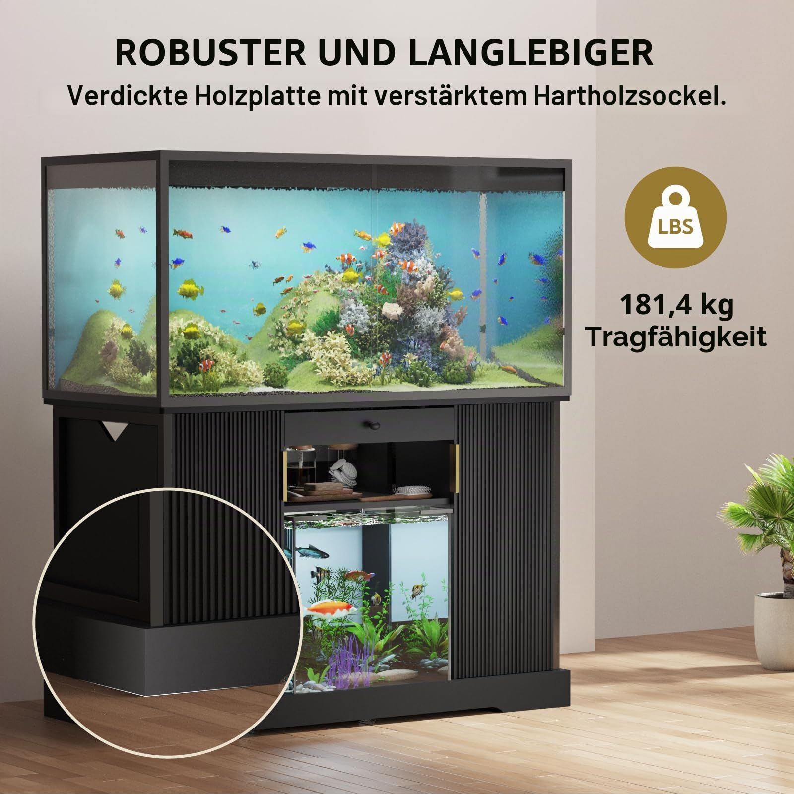 Reptilien Tank Ständer, Holzgestell für Aquarium, Aquarium Unterschrank, Terrarienständer mit Stauraum, Aquariumschrank für das Wohnzimmer, 120 x 60 x 80 cm, Schwarz