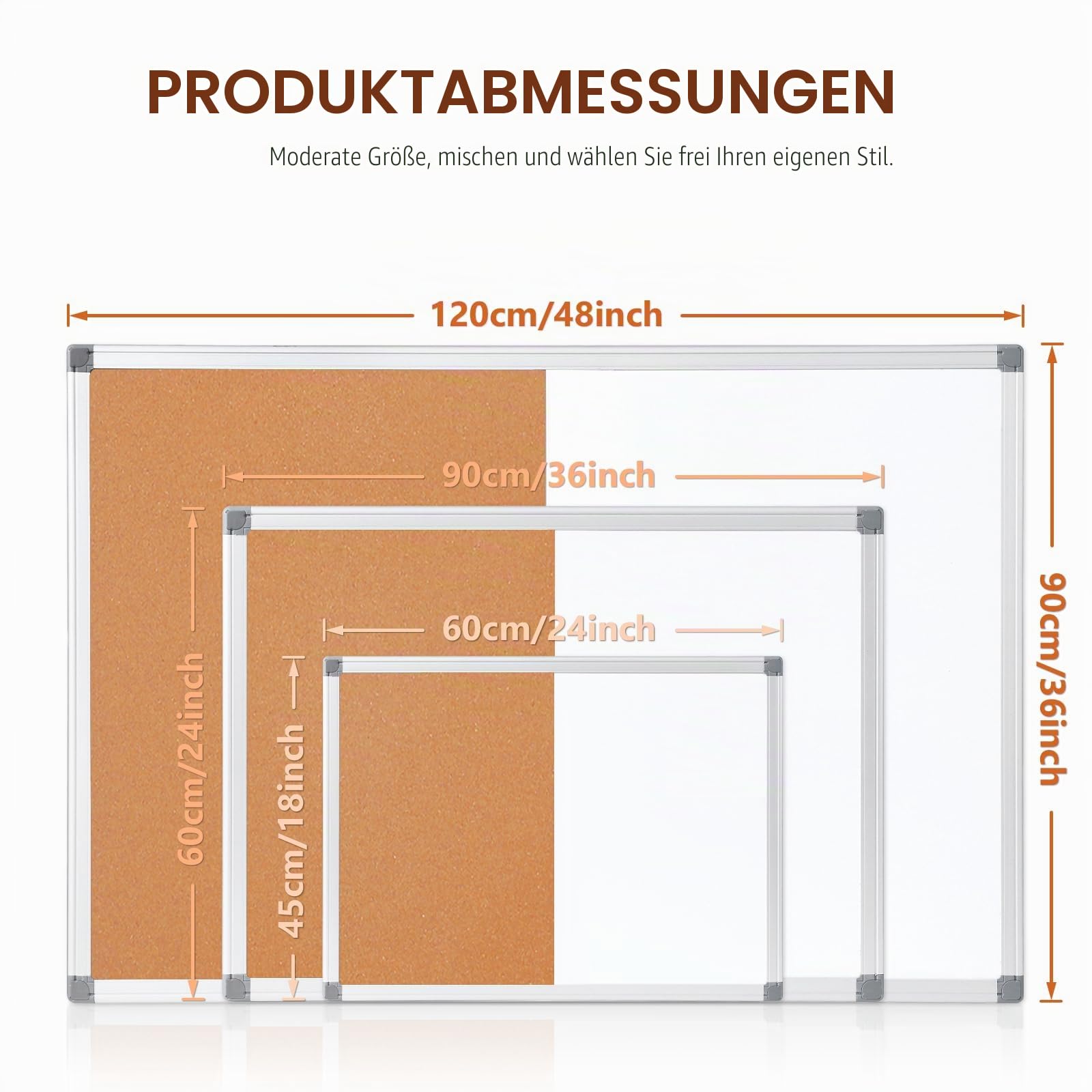 Swansea Whiteboard Magnettafel und Pinnwand Kork mit Aluminiumrahmen für Wohnung, Büro, Küche und Schule, 120x90cm