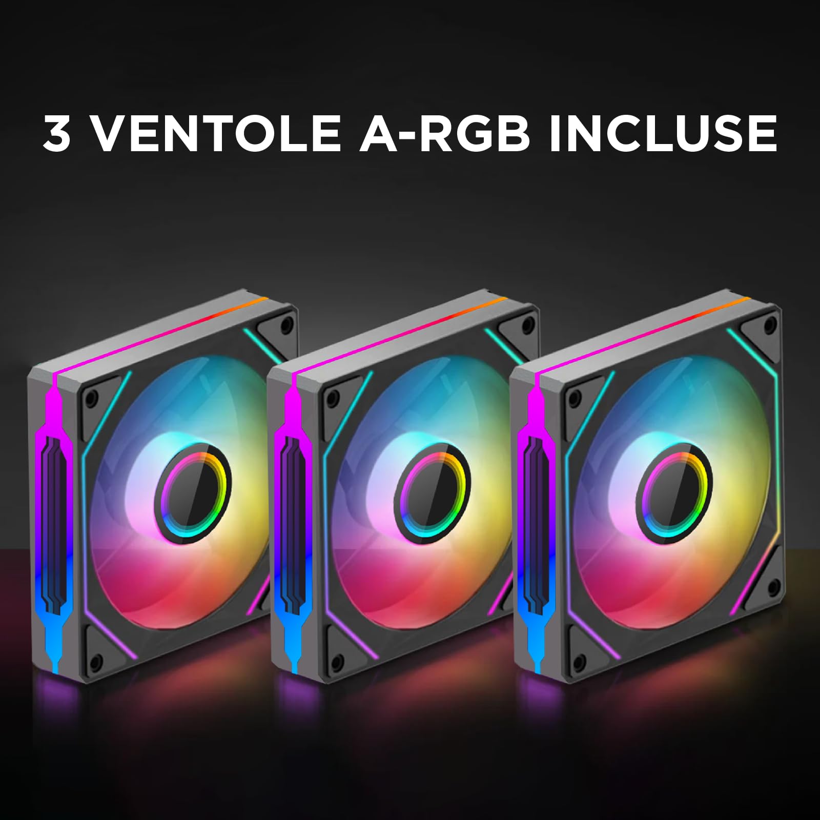 Nuwo Clash CK500 | Case PC Gaming ATX Mid Tower | 3 Ventole ARGB 120mm | Pannello Frontale e Laterale in Vetro Temperato Senza Cornice | Nero