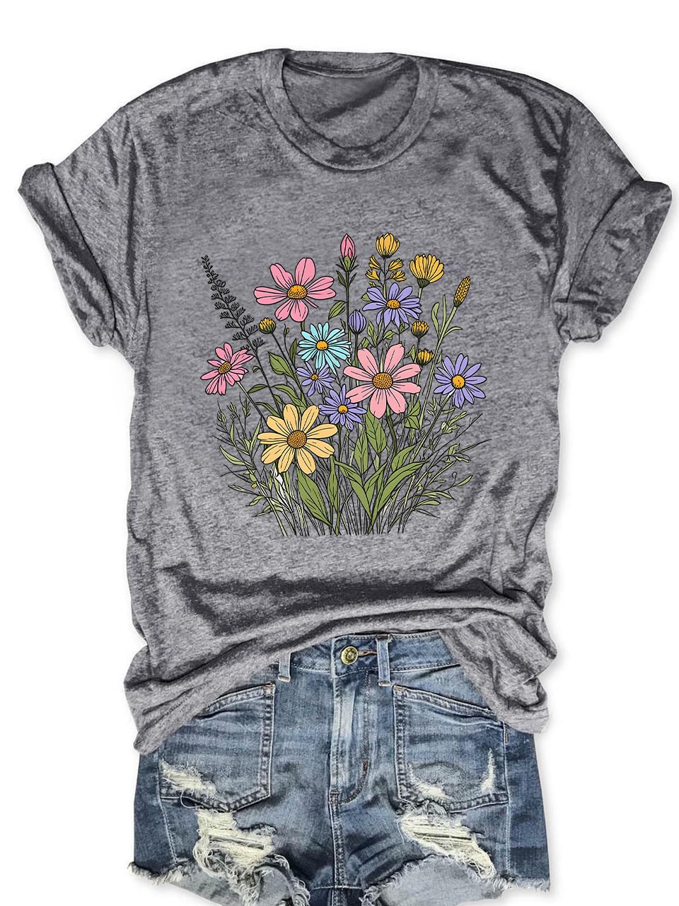Women Wildflower T Shirt Cute Botanical Flower Shirts Funny Boho Floral Graphic Tees Short Sleeve Tops