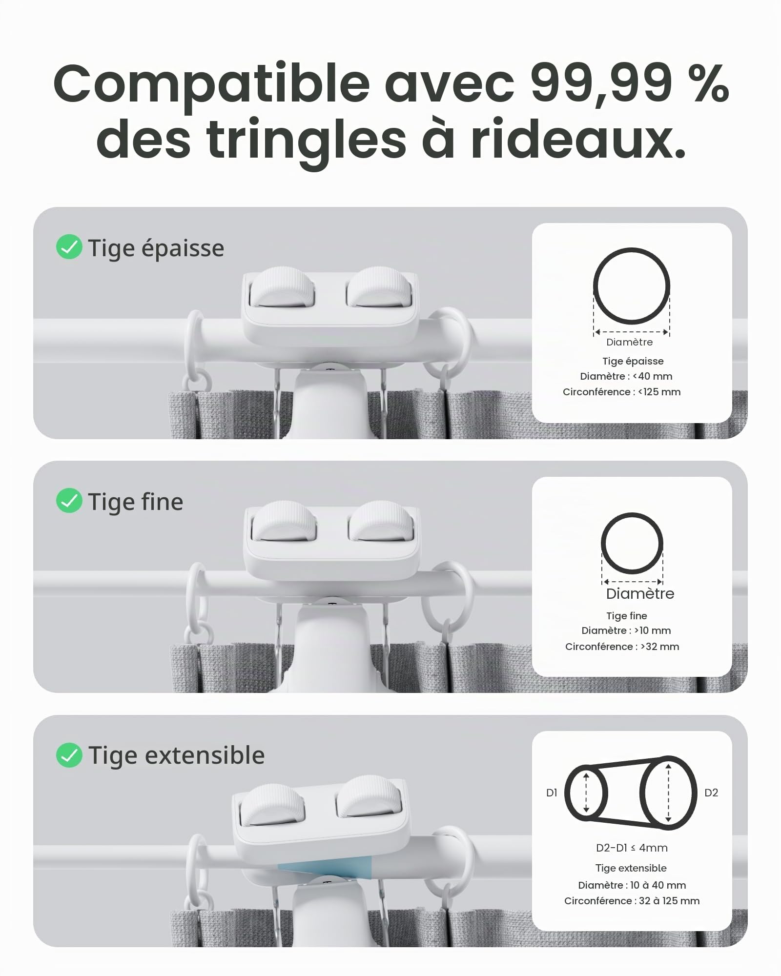 SwitchBot Ouvre-Rideau Électrique pour Tringles, Curtain Rod 3 2025 Lot 2 Moteurs et 1 Télécommande, Contrôle Bluetooth & App, Moteur Silencieux Puissant, Compatible Matter & Apple Home (Hub requis)